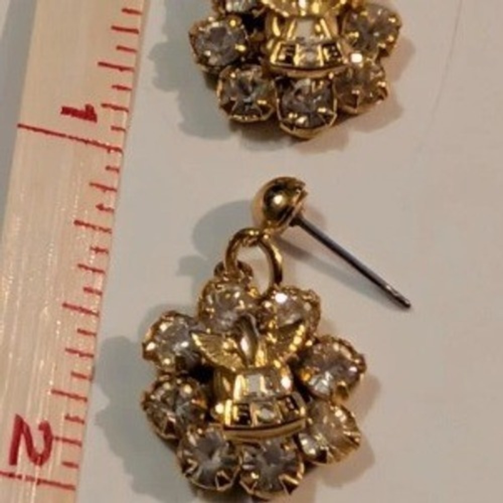 Vintage FOE Fraternal Order of Eagles Gold Tone Rhinestone Eagle Drop Earrings